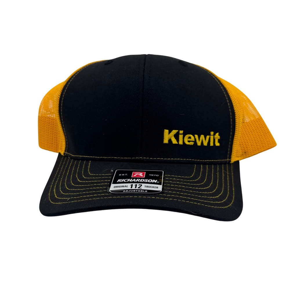 Richardson 112 Trucker Hat Kiewit Logo Black Yellow Mesh Snapback Cap Mens